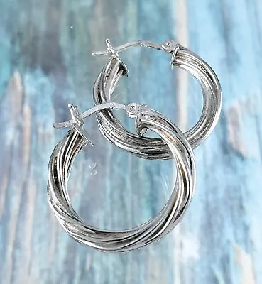 Vintage Fancy Sterling Silver Twisted Hoop Earrings • $19.95