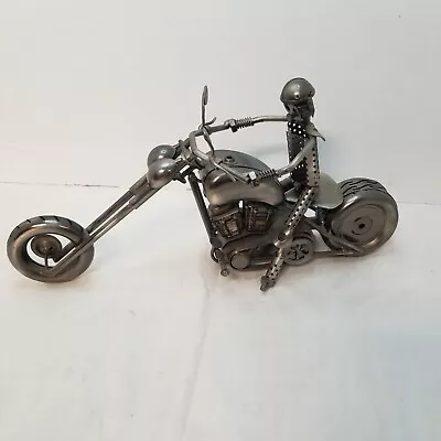 Metal Chopper Motorcycle Sculpture Art Figurine Nuts Bolts Rider Steampunk 15  • $19.99