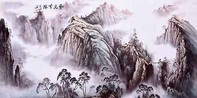 100% ORIGINAL ASIAN FINE ART CHINESE SANSUI WATERCOLOR PAINTING-Mountains View • $9.99