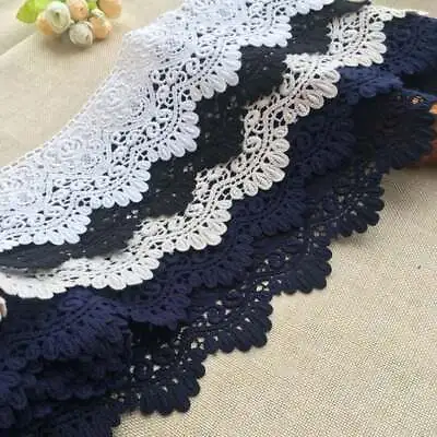 3.5  Wide Vintage Cotton Lace Crochet Embroidery Scallop Edge Sewing Trim 1 Yard • $7.99