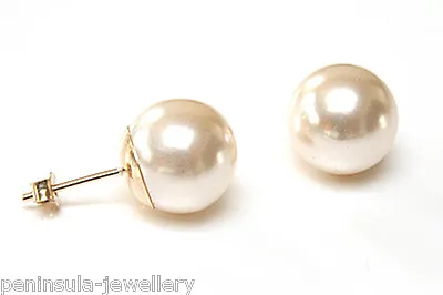 9ct Gold 10mm Pearl Studs Earrings Gift Boxed Made In UK  • £31.99