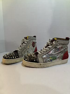 CHRISTIAN LOUBOUTIN Leather Printed Sneakers SIZE US 7 • $0.99