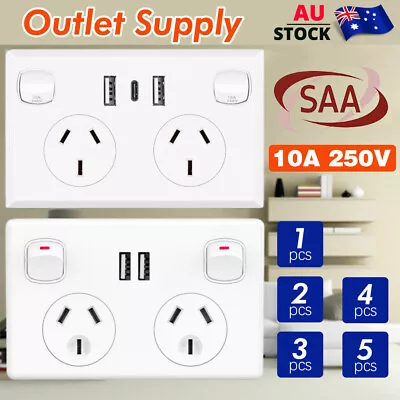 FAST Charge 10 Amp Dual USB & Type-C Double Power Point GPO Wall Outlet Supply • $13.99