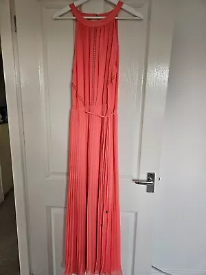 Oasis New Womens Coral Maxi Pleated Summer Occassion Dress Size 12 • £8