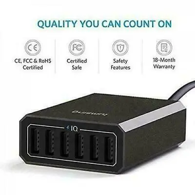 LUMSING 6 PORT DESKTOP CHARGER 60W Multi USB Station Travel Hub WITH 2 CABLES • $15.95
