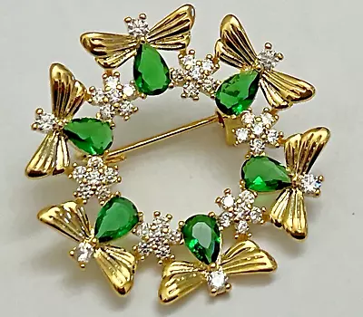 Green Crystal Glass Clear Rhinestone Brooch Pin Vintage Angel Bee Daisy Flower • $14.49