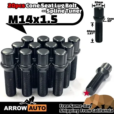 20x Black 14x1.5 Spline Lug Bolt 40mm Fit Jette/Tiguan&VW AM Wheel 10-15mmSpacer • $37.71