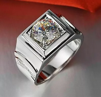 14K White Gold Finish 2Ct Moissanite Diamond Men's Engagement Wedding Pinky Ring • $157.25