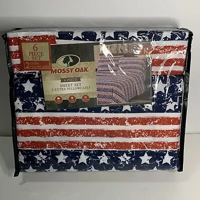 Mossy Oak Patriotic 6 Pc Sheet Set King Stars & Stripes Red White Blue NIP New • $48.99