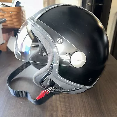 Piaggio- Copter Helmet- Handmade In Italy : Size Medium- Black With Gray Leather • $250