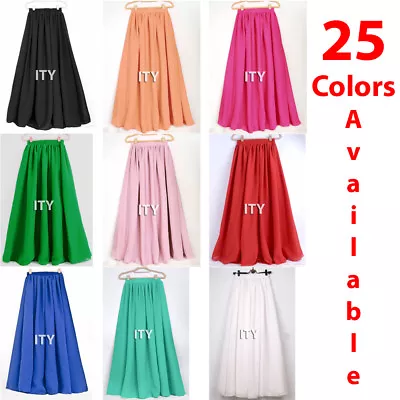 £20.39 • Buy Women Maxi Skirt Chiffon Double Layer Pleated Retro Long Dress Elastic Waist New