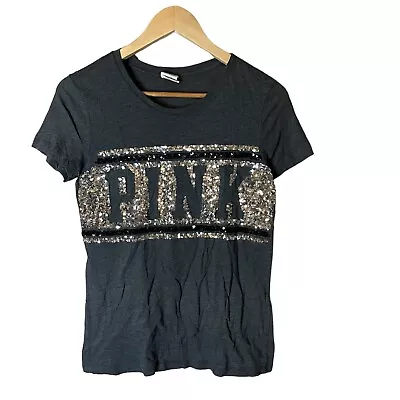 Victoria's Secret PINK Sequin Bling Short Sleeve T-Shirt-Gray-Size XS/S • $10