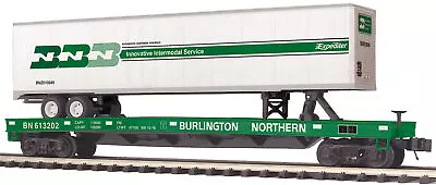 MTH Premier O #613202 BN Burlington Northern Flat Car W' 48' Trailer 20-95641 • $83