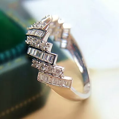 $2.36 • Buy Elegant 925 Silver Anniversary Ring Women Cubic Zircon Jewelry Sz 6-10