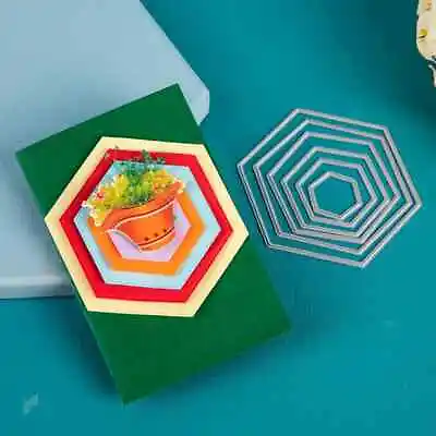 Set 6 Nesting Hexagon Frame Card Cards Paper Dies Die Metal Cutting Cutter • £4.99