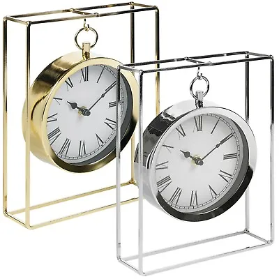 £16.49 • Buy Vintage Table Mantelpiece Hanging Round Clock In Modern Chrome Frame Office Desk