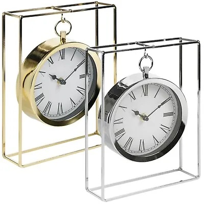 Vintage Table Mantelpiece Hanging Round Clock In Modern Chrome Frame Office Desk • £15.99