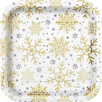 £3.50 • Buy 8 X Gold & Silver Snowflakes Christmas Paper Party Plates 23cm Gold Foil Finish