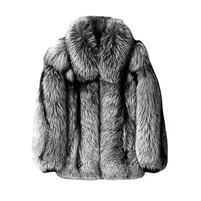 Mens Long Sleeve Fur Coat Occident Faux Fox Fur Winter Casual Warm Coat Jacket • $95.81