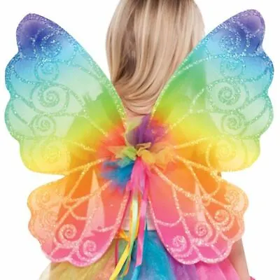 Child Rainbow Fairy Wings Girls Fairytale Fantasy Fancy Dress Accessory Kids • £11.21