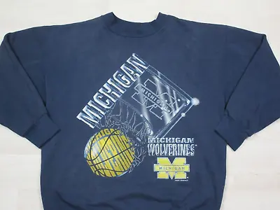 Vintage 90s Michigan Wolverines Sweatshirt (L) Magic Johnson Ts Distressed Fab 5 • $40
