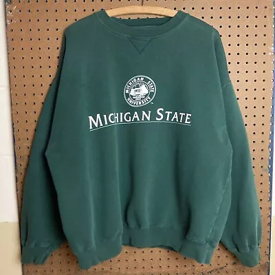 Vintage Michigan State University MSU Spartans Sweatshirt Green Size Large Mens • $34.80