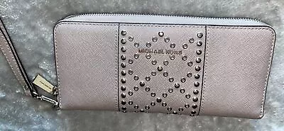 Michael Kors Gray Leather W/silver Toned Studs Zip Around Wallet/wristlet • $24.99