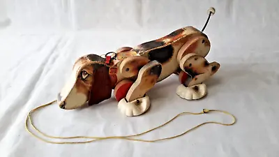 £20 • Buy Vintage Fisher Price Snoopy Pull-Along Dachshund Wooden Dog Toy Working