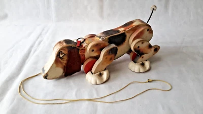 £20 • Buy Vintage Fisher Price Snoopy Pull-Along Dachshund Wooden Dog Toy Working