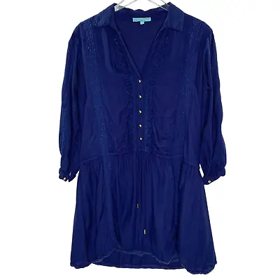 Melissa Odabash M Scarlett Cover Up Mini Dress Navy Drawstring Waist • $40.50