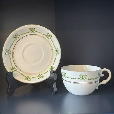 Antique Collingwood Green Bow Ribbon Cup And Saucer • £19.99