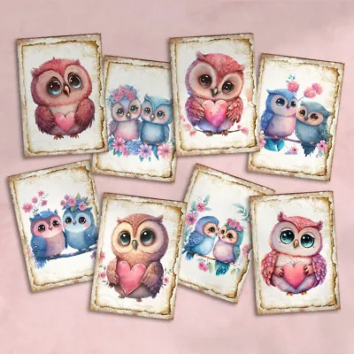 Valentine Owls Card Toppers Tags Scrapbooking & Journal Supplies Love Birds • £2.80