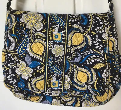 Vera Bradley Ellie Elephants Messenger Diaper Bag Blue Yellow Paisley • $28.49