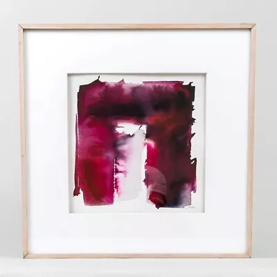 Signed John Moses Abstract Watercolor Red/Magenta Arch 15.5  Framed Matted Glass • $107.99