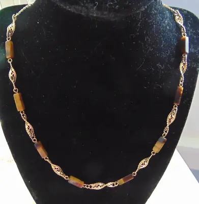 Van Dell 1/20 12K Gold Filled Necklace Tiger Eye Twisted Chain • $12.99