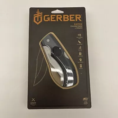 NEW Gerber 46069 Gator Folding Knife PLAIN  Edge Clip Point WITH SHEATH USA MADE • $42.49