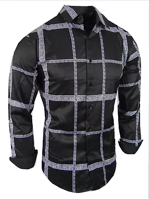 Mens Shirt Designer Italian Floral Luxury Stripe Prints Stretch Slim Fit Button • $29.95