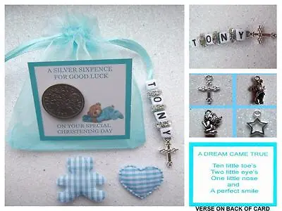 PERSONALISED LUCKY SIXPENCE CHRISTENING DAY GIFT BABY BOY (Heart & Teddy) CSP • £4.85