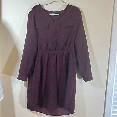 Mossimo Maroon Shirt Dress XXL Roll Tab Sleeves Leaf Print Pockets Elastic Waist • $19.90