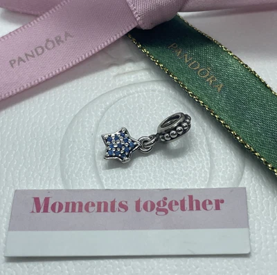 $25 • Buy Pandora Sterling Silver Charm  Blue Pavé Star Dangle  #791024CZB Genuine Ale 925