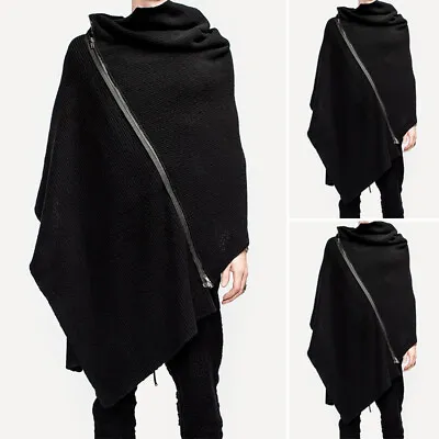 Fashion Mens Gothic Punk Asymmetrical Hem Zipper Coat Jacket Poncho Cape Cloak • $24.61