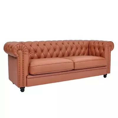 3-Seater Sofa Couch Chesterfield Style Genuine Leather Light Brown • $899