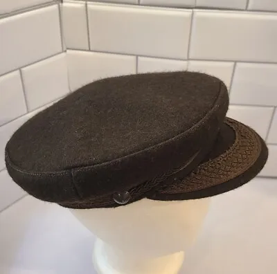 Union Made Vintage Wool Brown Newsboy Cabbie Hat Size Small Yachting Cap • $14.99