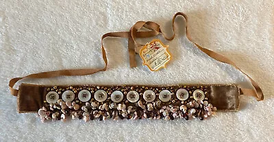 Brown Velvet Ribbon Buttons Beads Choker Handmade Boho Western Hand Stitched • $16