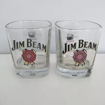 Jim Beam Glasses Whisky Tumblers X 2 Printed Lowball Glasses Promotional Logo • $34.95