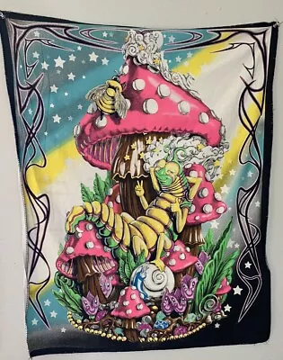 Alice In Wonderland Hookah Smoking Caterpillar On Mushroom Tapestry Fabric Panel • $29