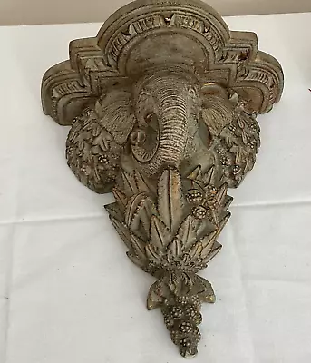 Ornate Vintage Elephant Face Corbel Shelf Wall Hanging • $30