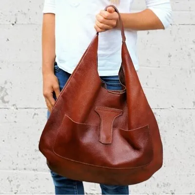 Vintage Handmade Large Leather Hobo Shoulder Bag • $54.99