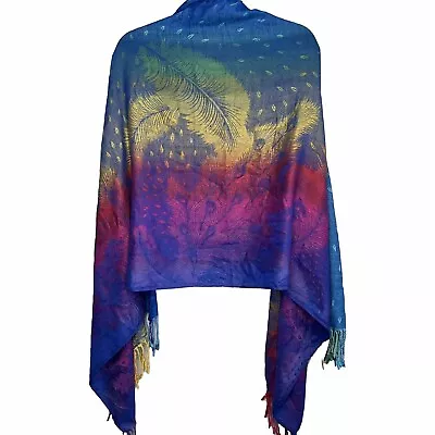 Peacock Feather Colorful Shawl Wrap Scarf Tapestry With Tassels Multicolor • $28.99