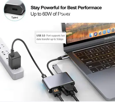 £11.99 • Buy Type-C Laptop Docking Station Hub USB 3.0 HDMI VGA Dell Macbook Ipad Pro Surface